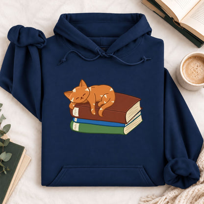 Cat Sleeping on Books Hoodie