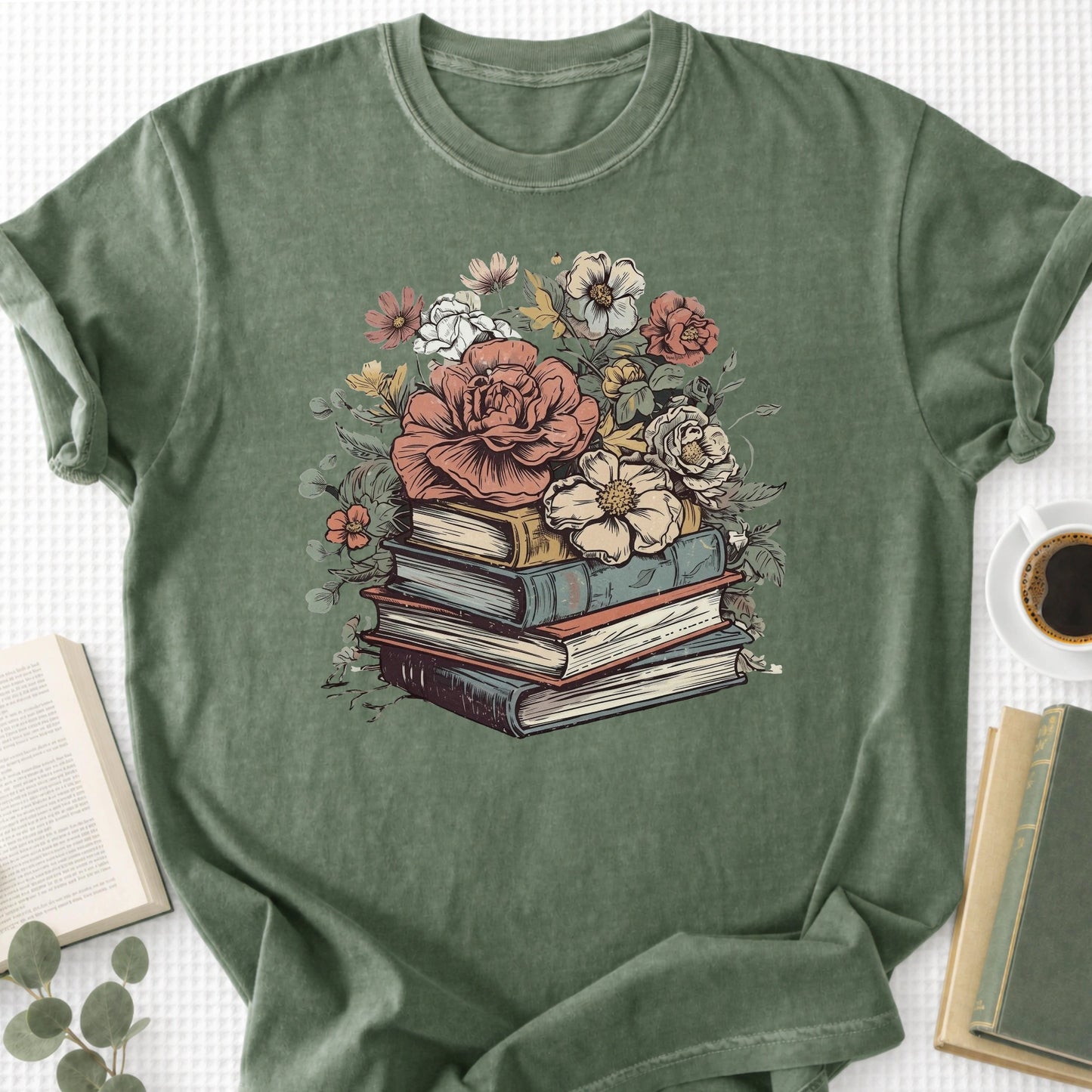 Rose Books Floral Vintage Unisex T-Shirt, Book Lover Gift