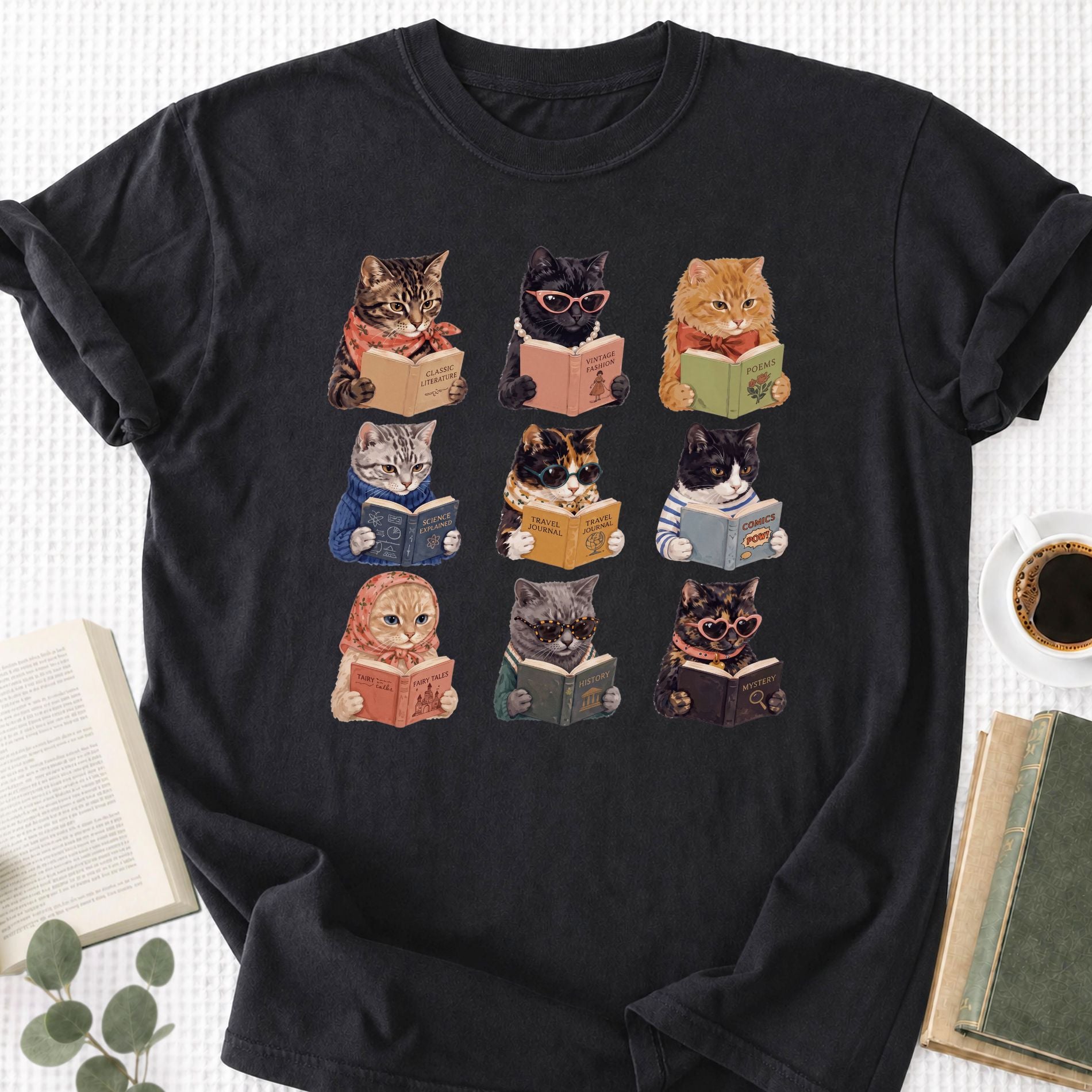 Cats Reading Unisex T-Shirt