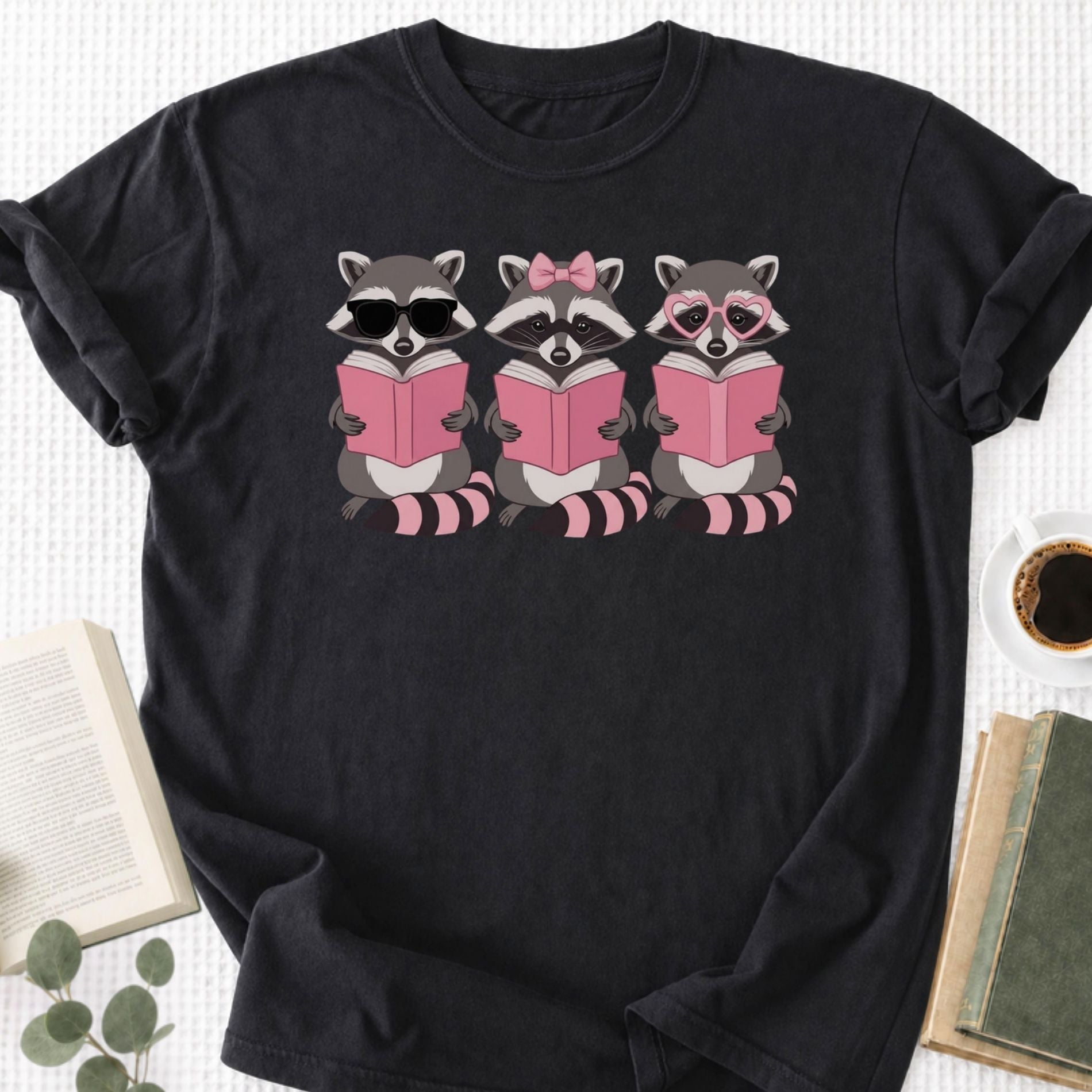 Girly Reading Raccoons Unisex T-Shirt