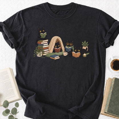 Black Cat Reading Unisex T-Shirt