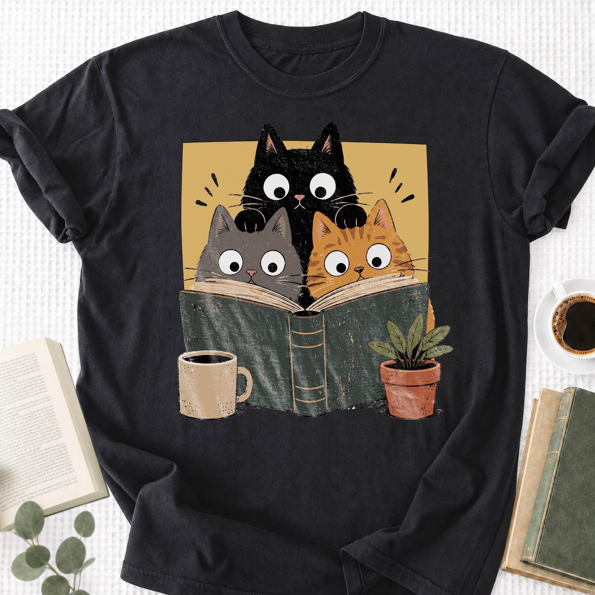 Retro Curious Reading Cats Unisex T-Shirt