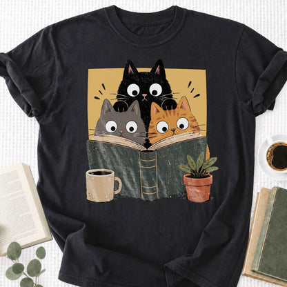 Retro Curious Reading Cats Unisex T-Shirt