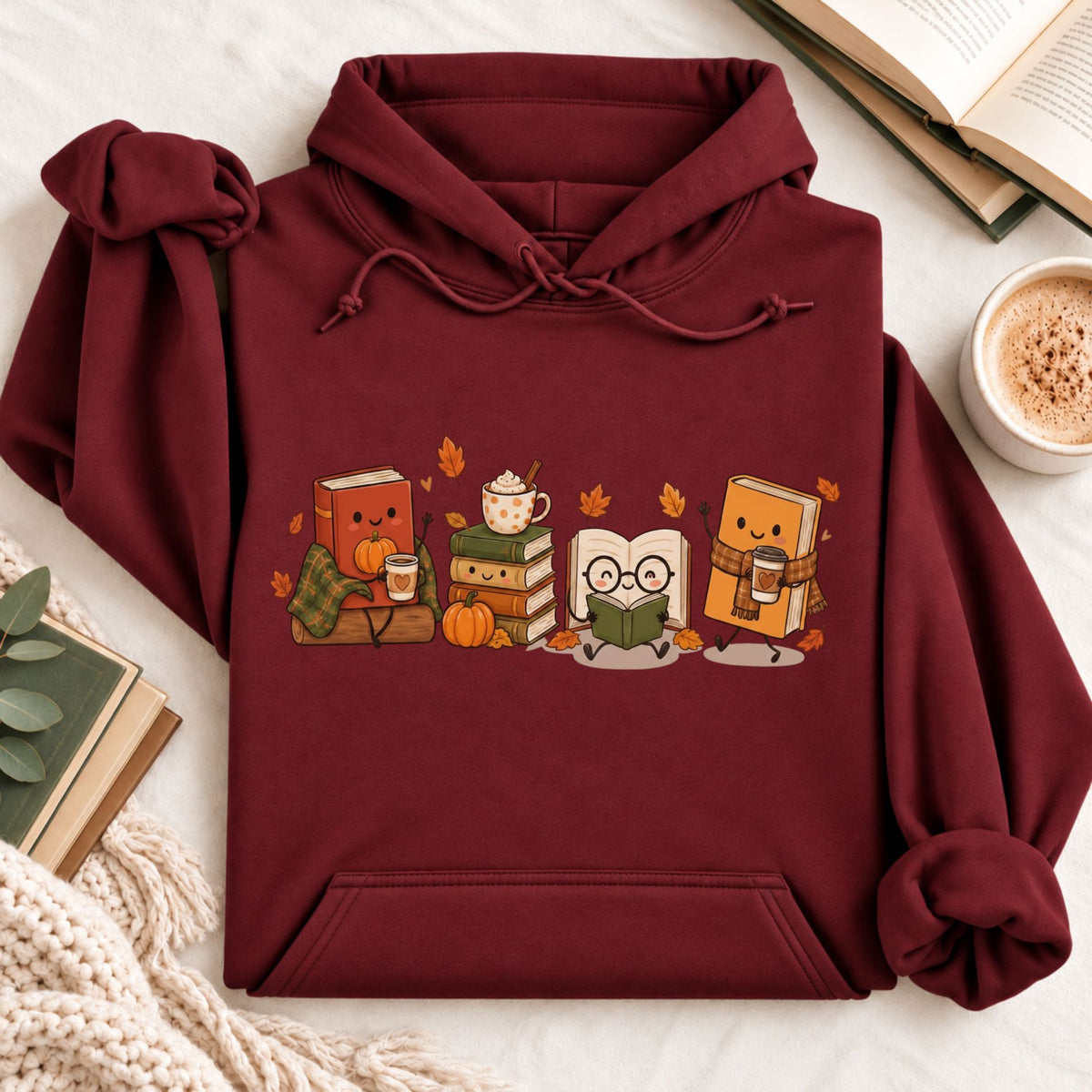 Cozy Book Lover Autumn Reading Hoodie