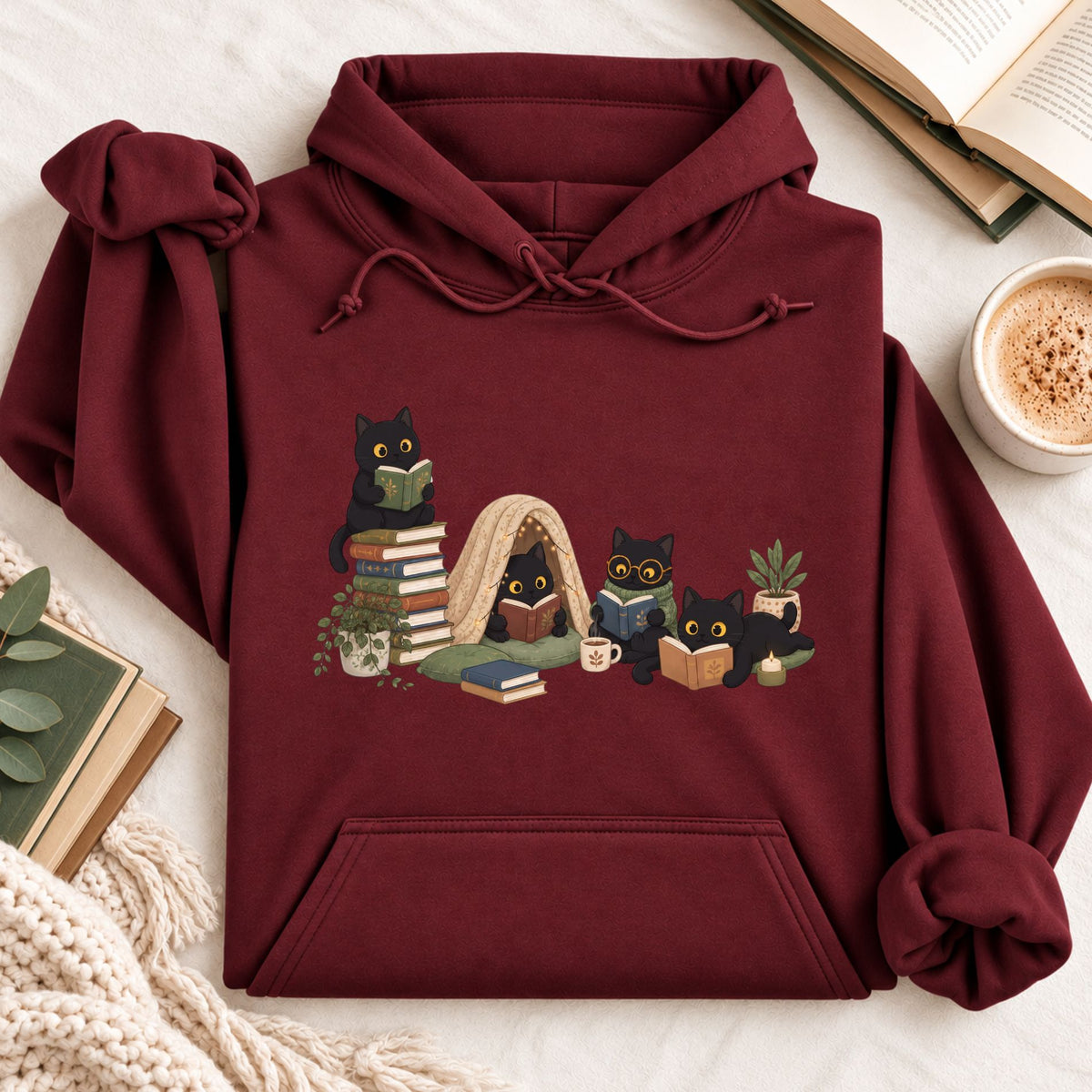 Black Cat Reading Hoodie