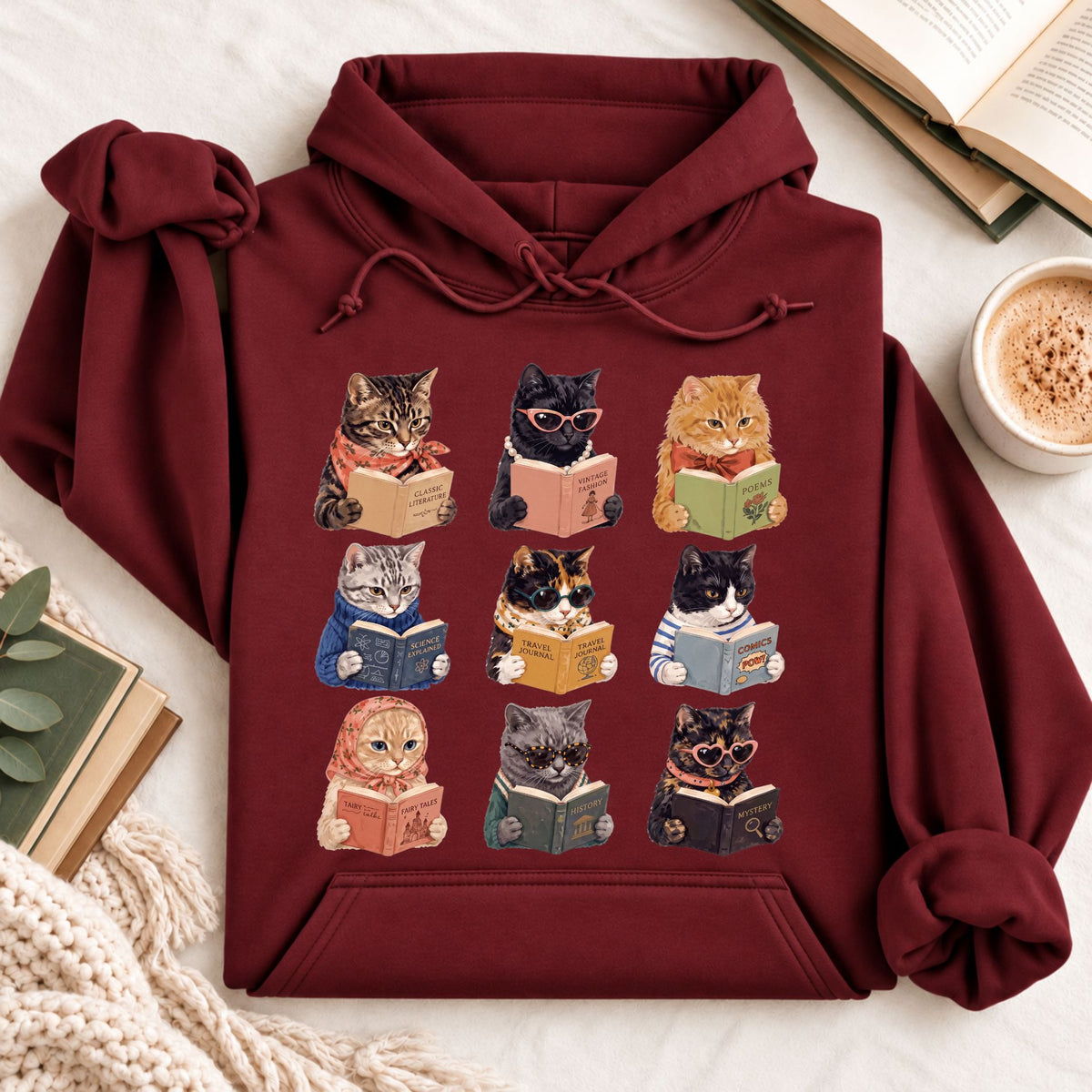 Cats Reading Hoodie