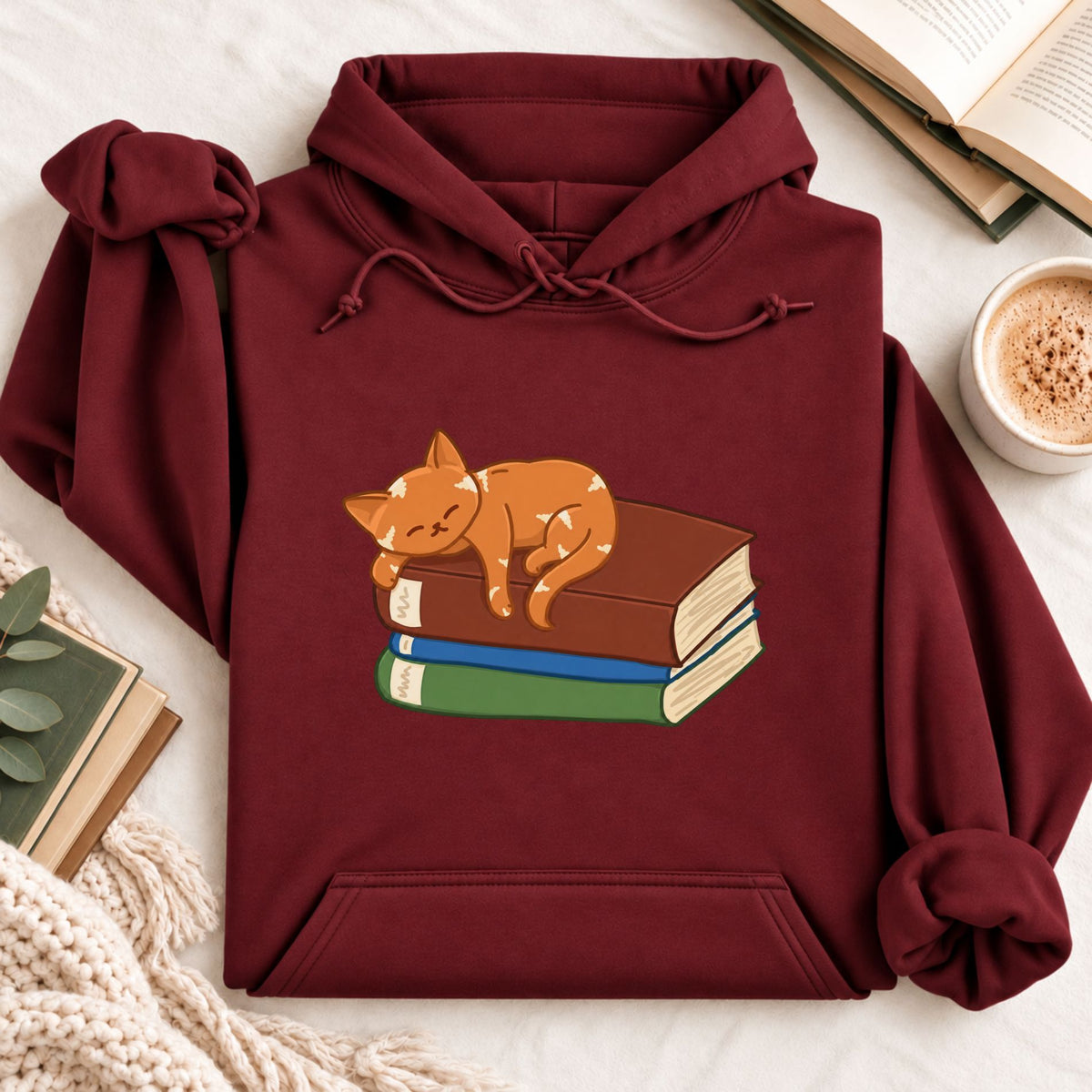 Cat Sleeping on Books Hoodie