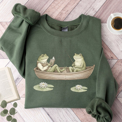 Frog Reading Cottagecore Unisex Sweatshirt