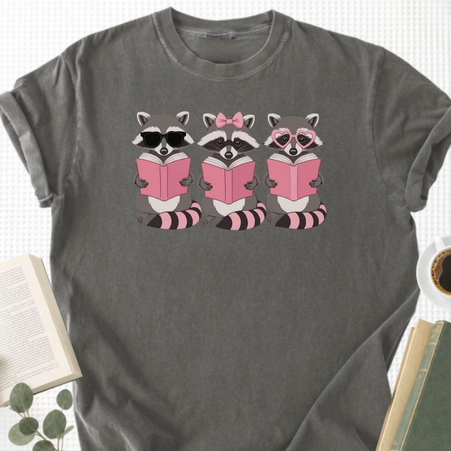 Girly Reading Raccoons Unisex T-Shirt