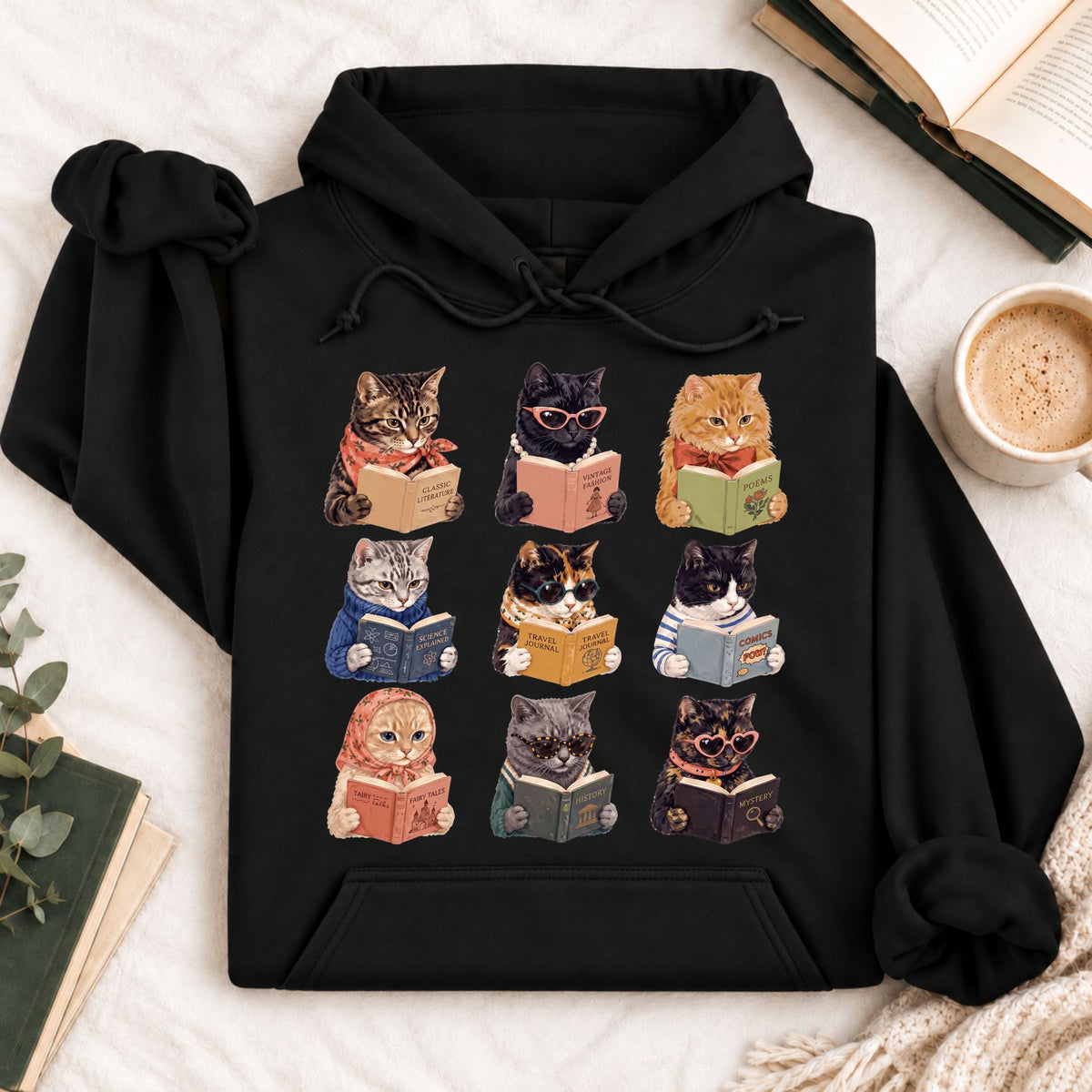 Cats Reading Hoodie