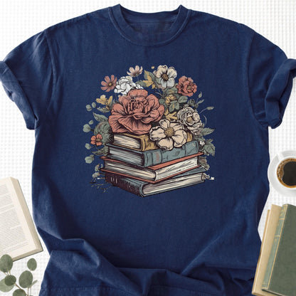 Rose Books Floral Vintage Unisex T-Shirt, Book Lover Gift