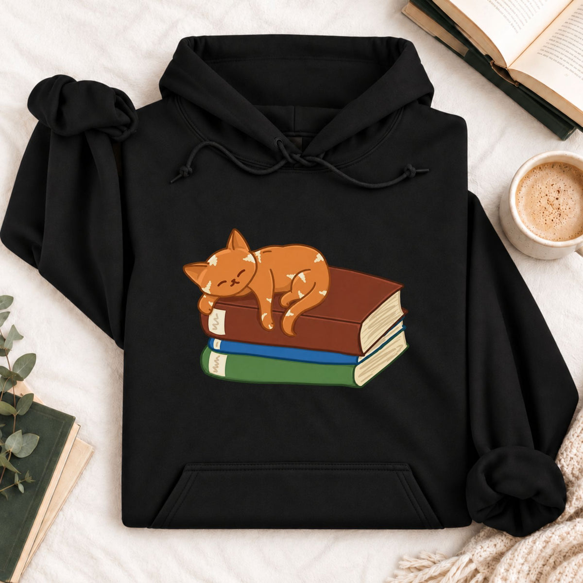Cat Sleeping on Books Hoodie
