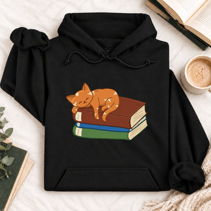 Cat Sleeping on Books Hoodie