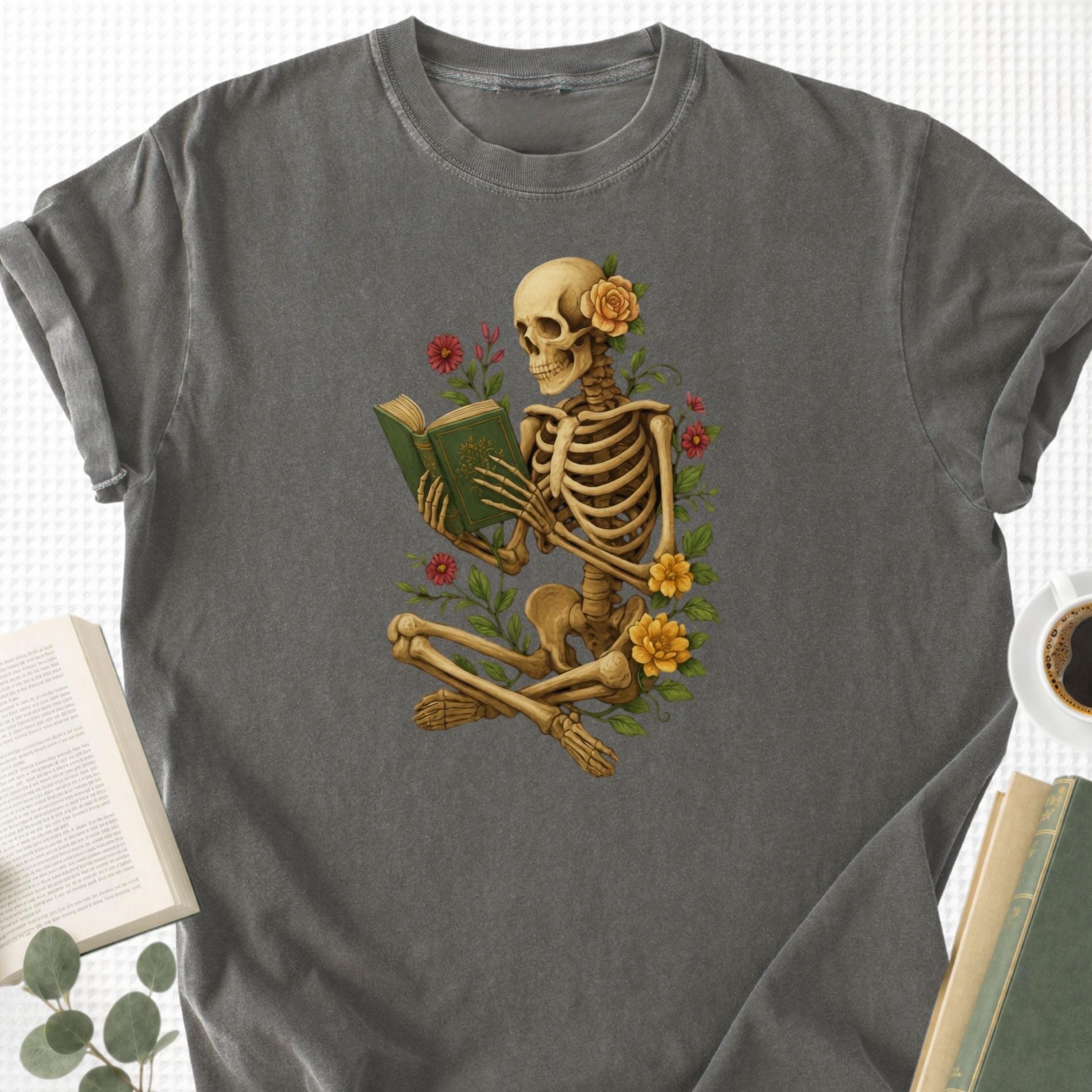 Floral Reading Skeleton Unisex T-Shirt