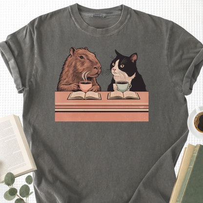 Capybara and Tuxedo Cat Chilling with Coffee Unisex T-Shirt