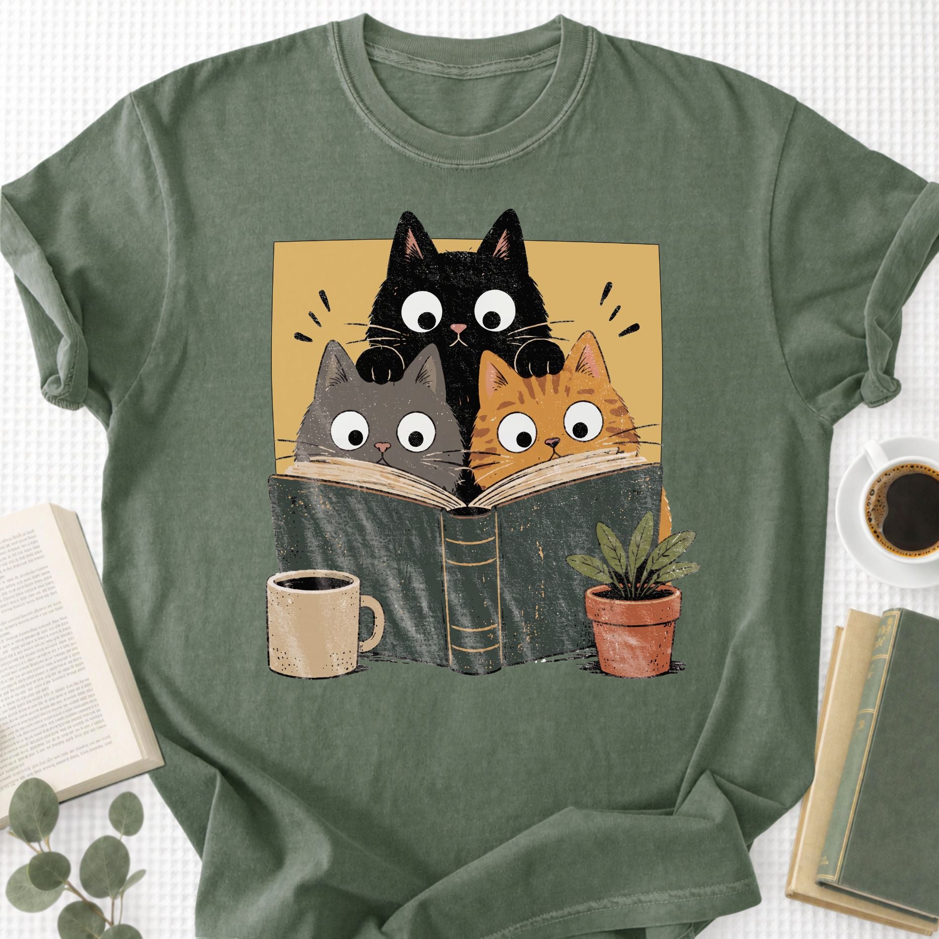 Retro Curious Reading Cats Unisex T-Shirt