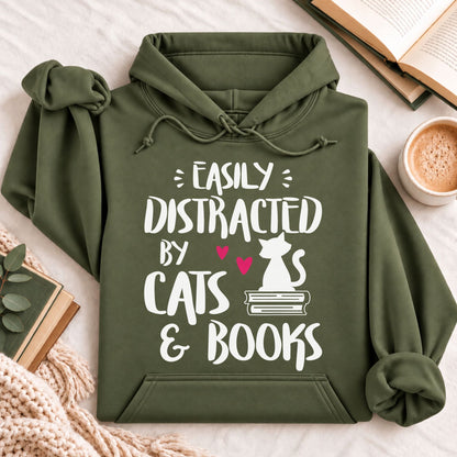 Easily Distracted by Cats and Books Hoodie
