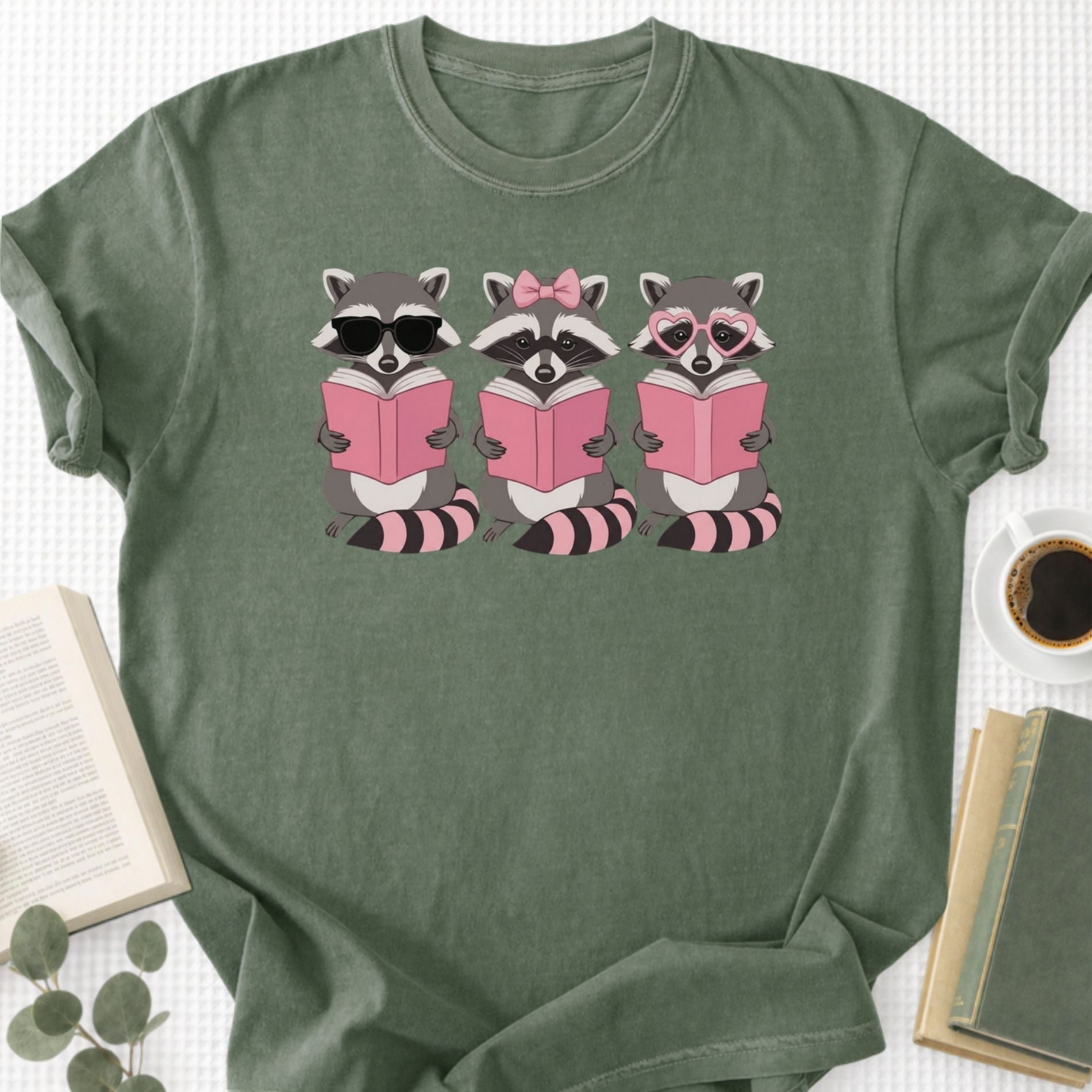 Girly Reading Raccoons Unisex T-Shirt