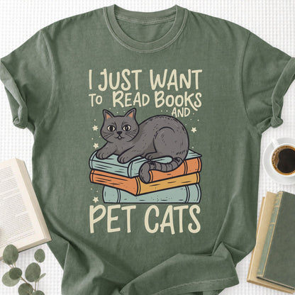I Just Want To Read Books and Pet Cats Unisex T-Shirt