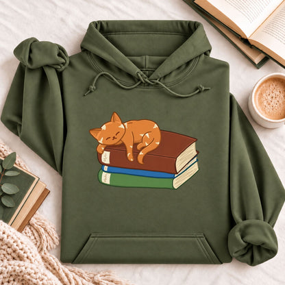 Cat Sleeping on Books Hoodie