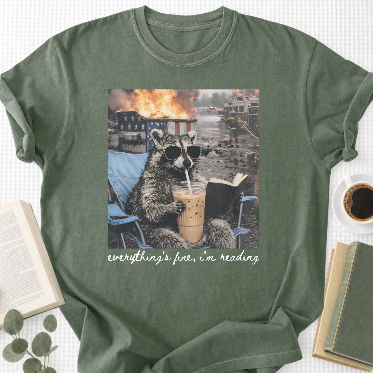 Raccoon Eveything's Fine, I'm Reading Unisex T-Shirt
