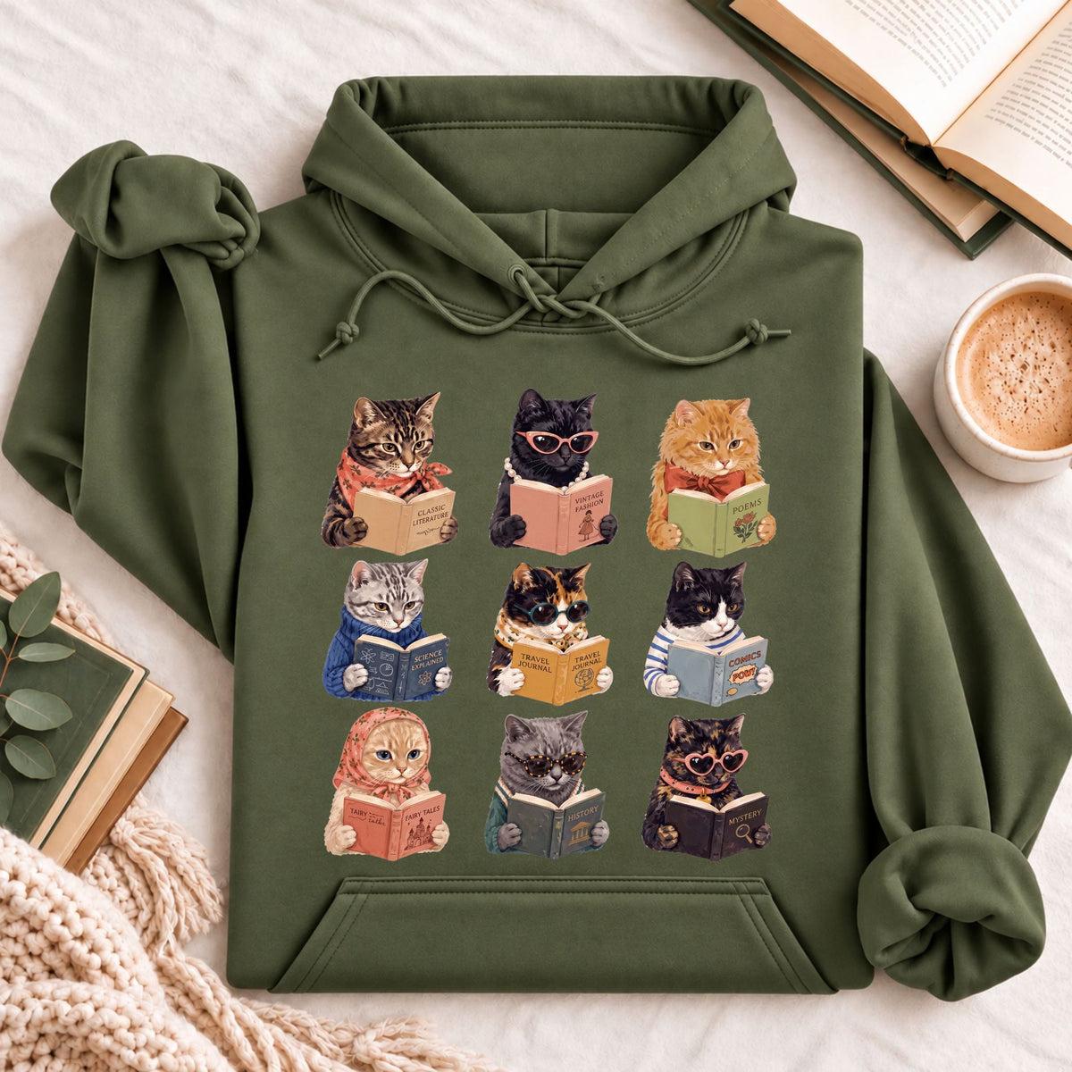 Cats Reading Hoodie