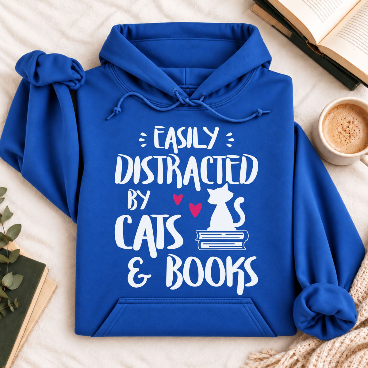 Easily Distracted by Cats and Books Hoodie