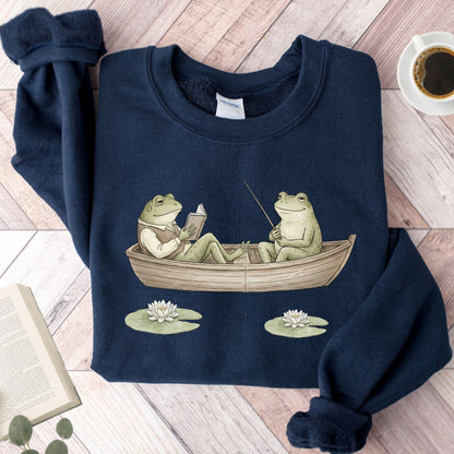 Frog Reading Cottagecore Unisex Sweatshirt