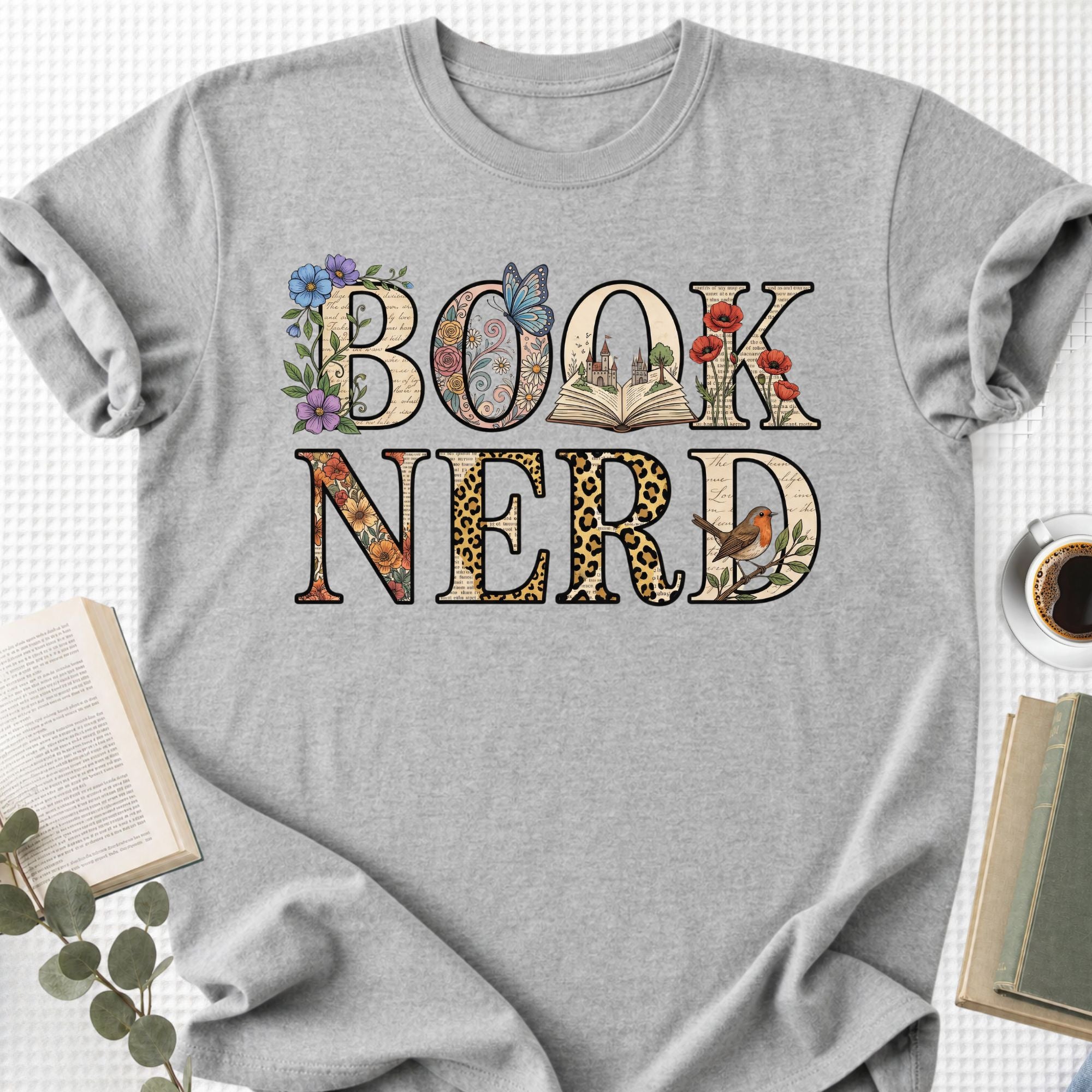 Book Nerd Floral Unisex T-Shirt, Bookworm Gift