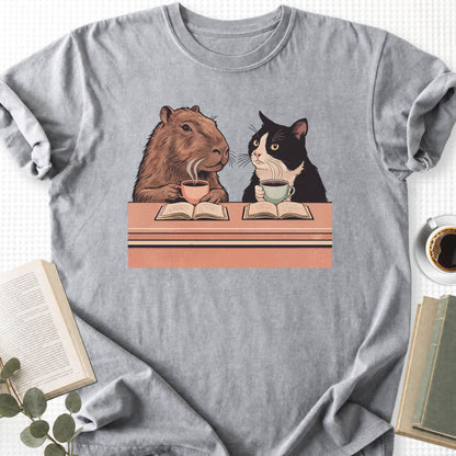 Capybara and Tuxedo Cat Chilling with Coffee Unisex T-Shirt