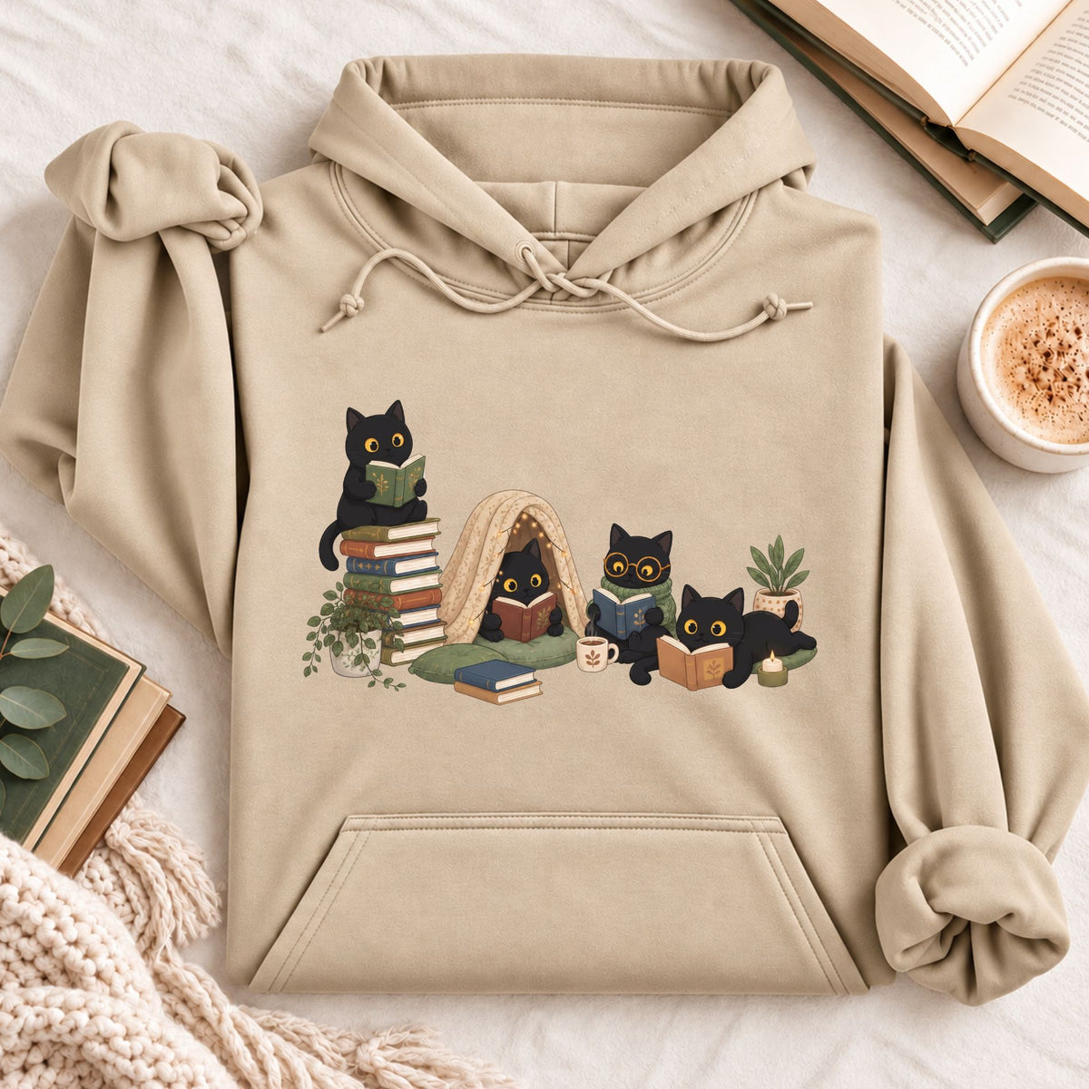 Black Cat Reading Hoodie
