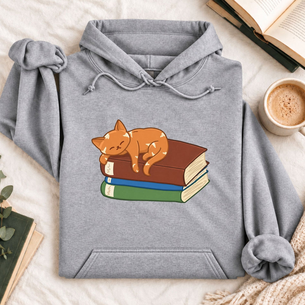 Cat Sleeping on Books Hoodie