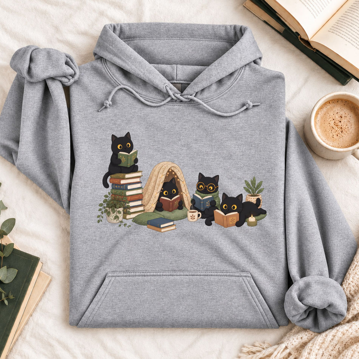 Black Cat Reading Hoodie