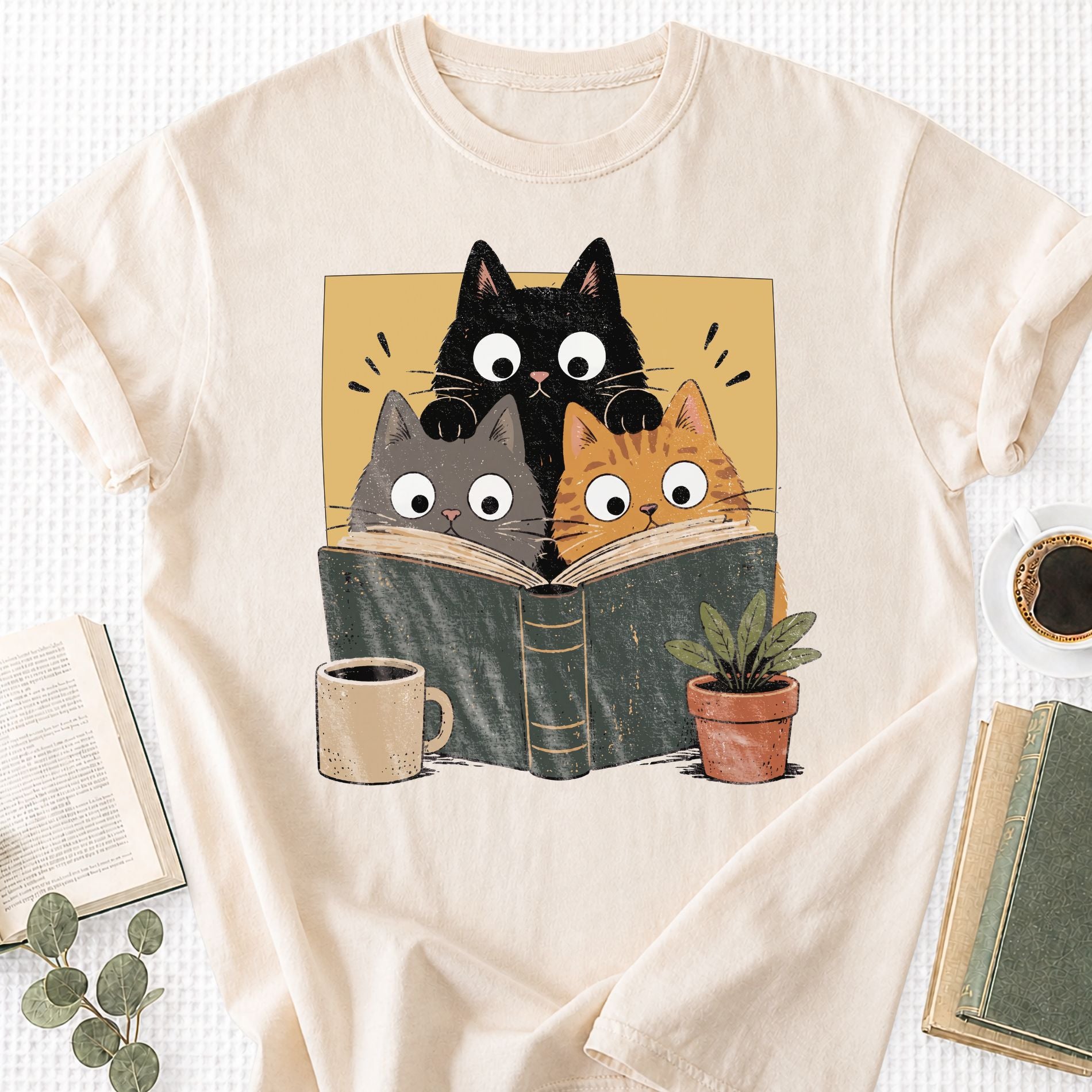 Retro Curious Reading Cats Unisex T-Shirt