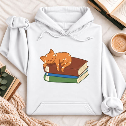 Cat Sleeping on Books Hoodie