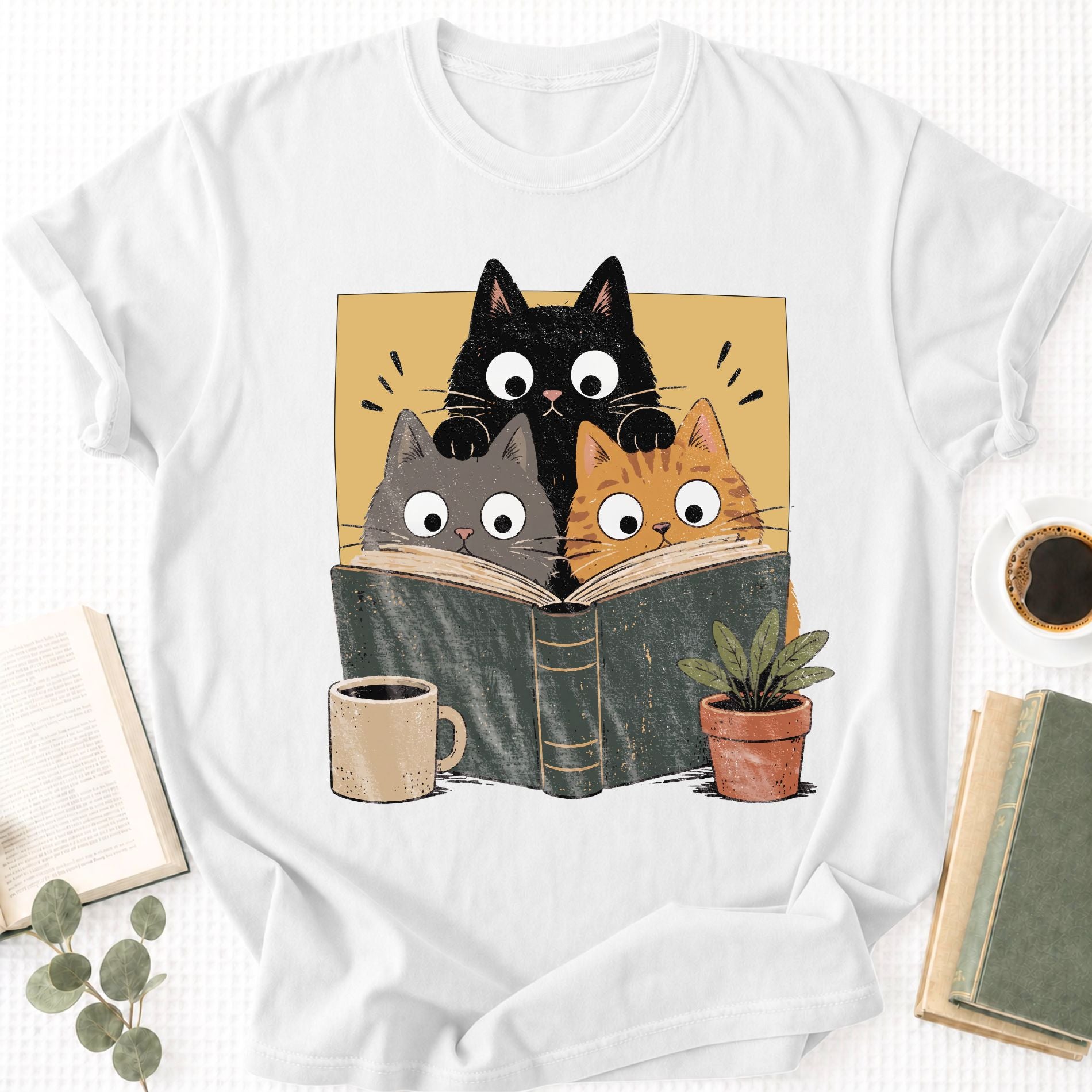Retro Curious Reading Cats Unisex T-Shirt