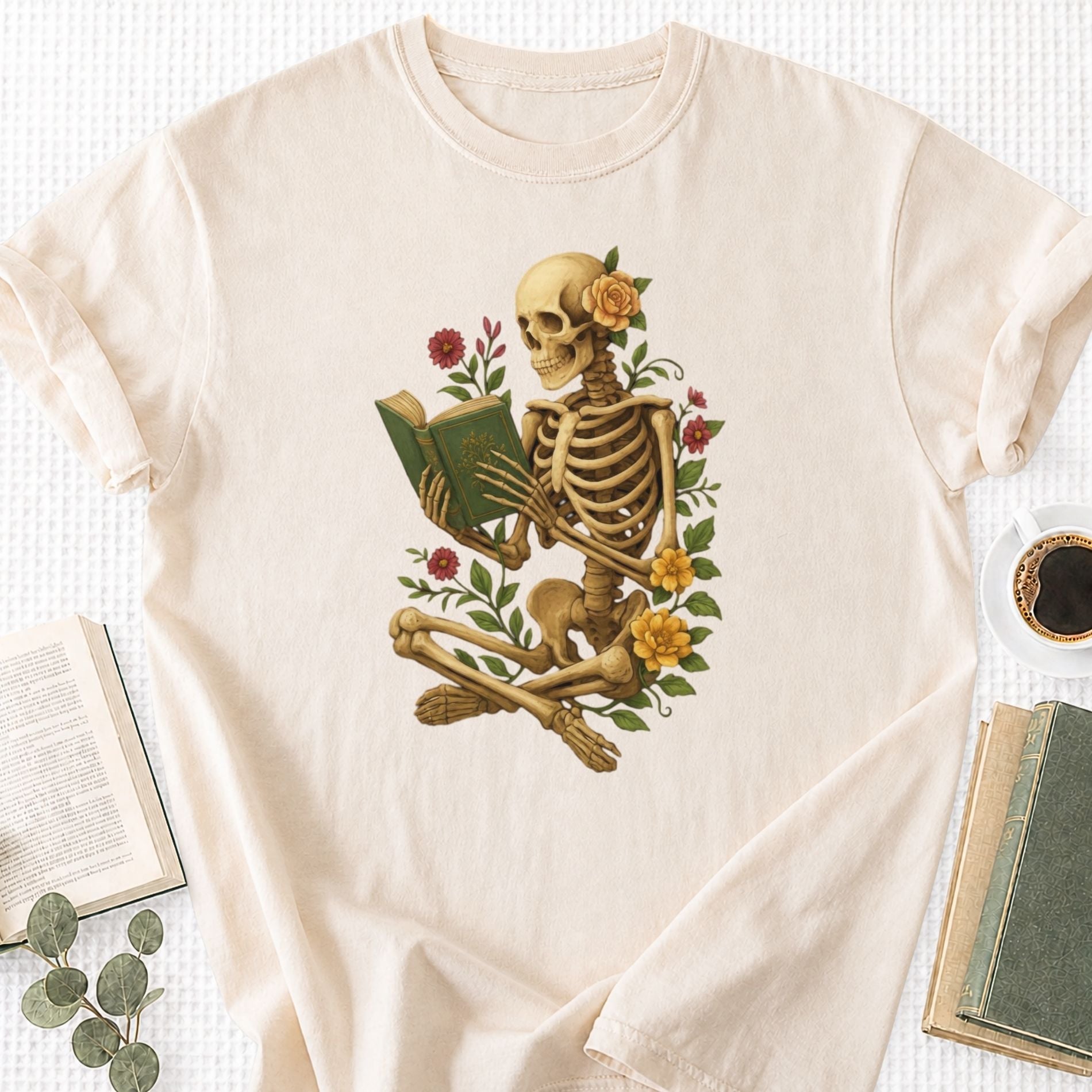 Floral Reading Skeleton Unisex T-Shirt