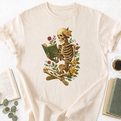 Floral Reading Skeleton Unisex T-Shirt