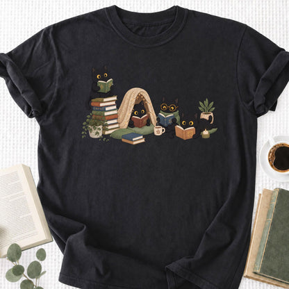 Black Cat Reading Unisex T-Shirt - Book Social Club