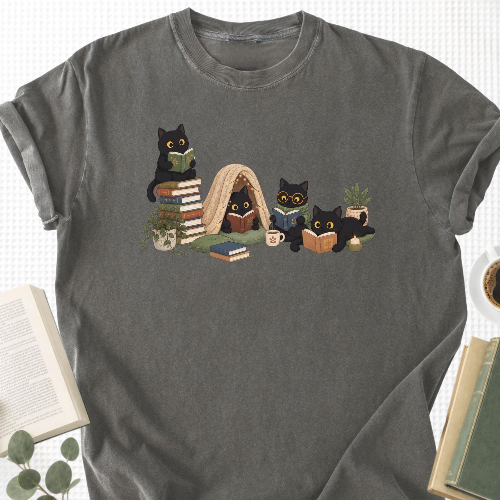 Black Cat Reading Unisex T-Shirt - Book Social Club