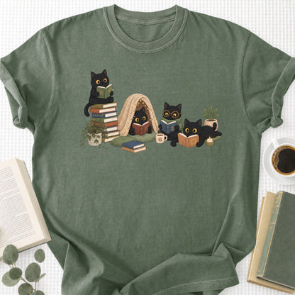 Black Cat Reading Unisex T-Shirt - Book Social Club