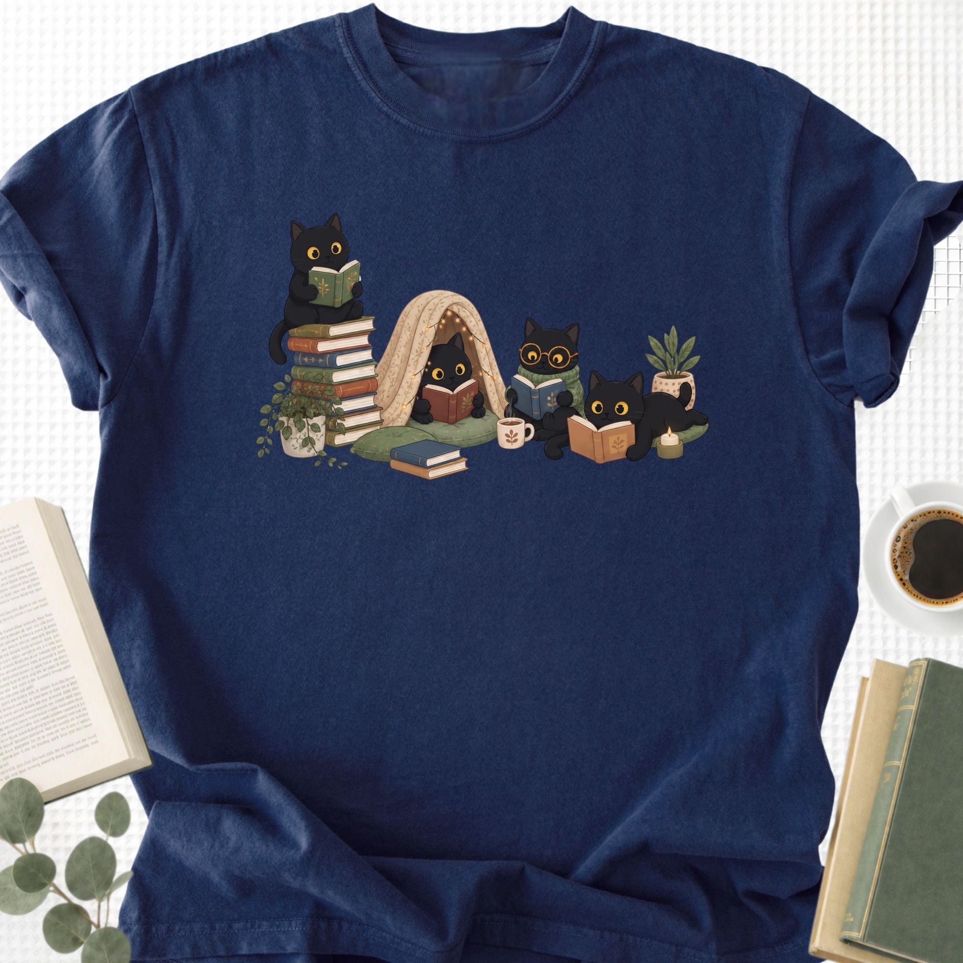 Black Cat Reading Unisex T-Shirt - Book Social Club