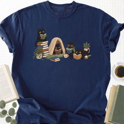 Black Cat Reading Unisex T-Shirt - Book Social Club