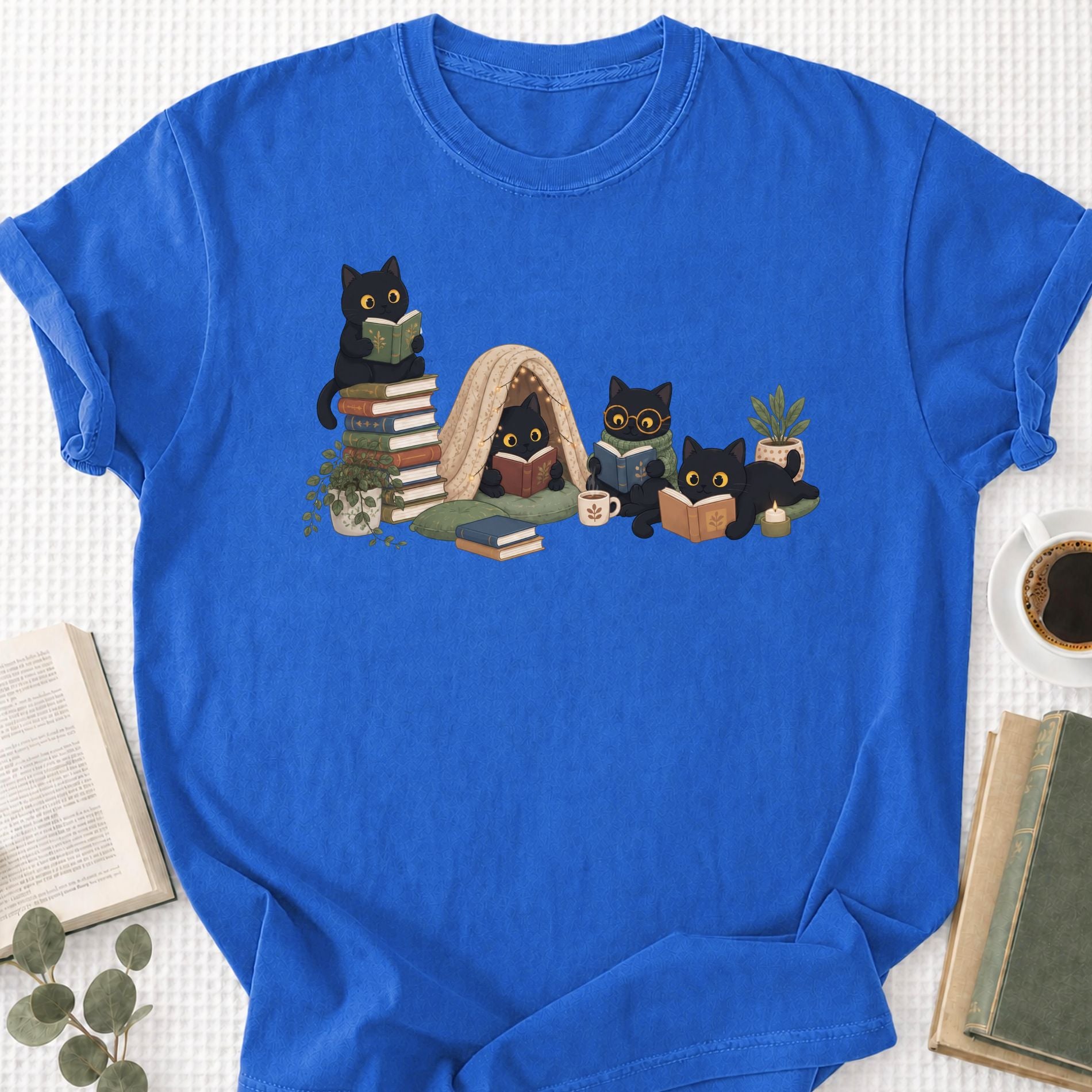 Black Cat Reading Unisex T-Shirt - Book Social Club