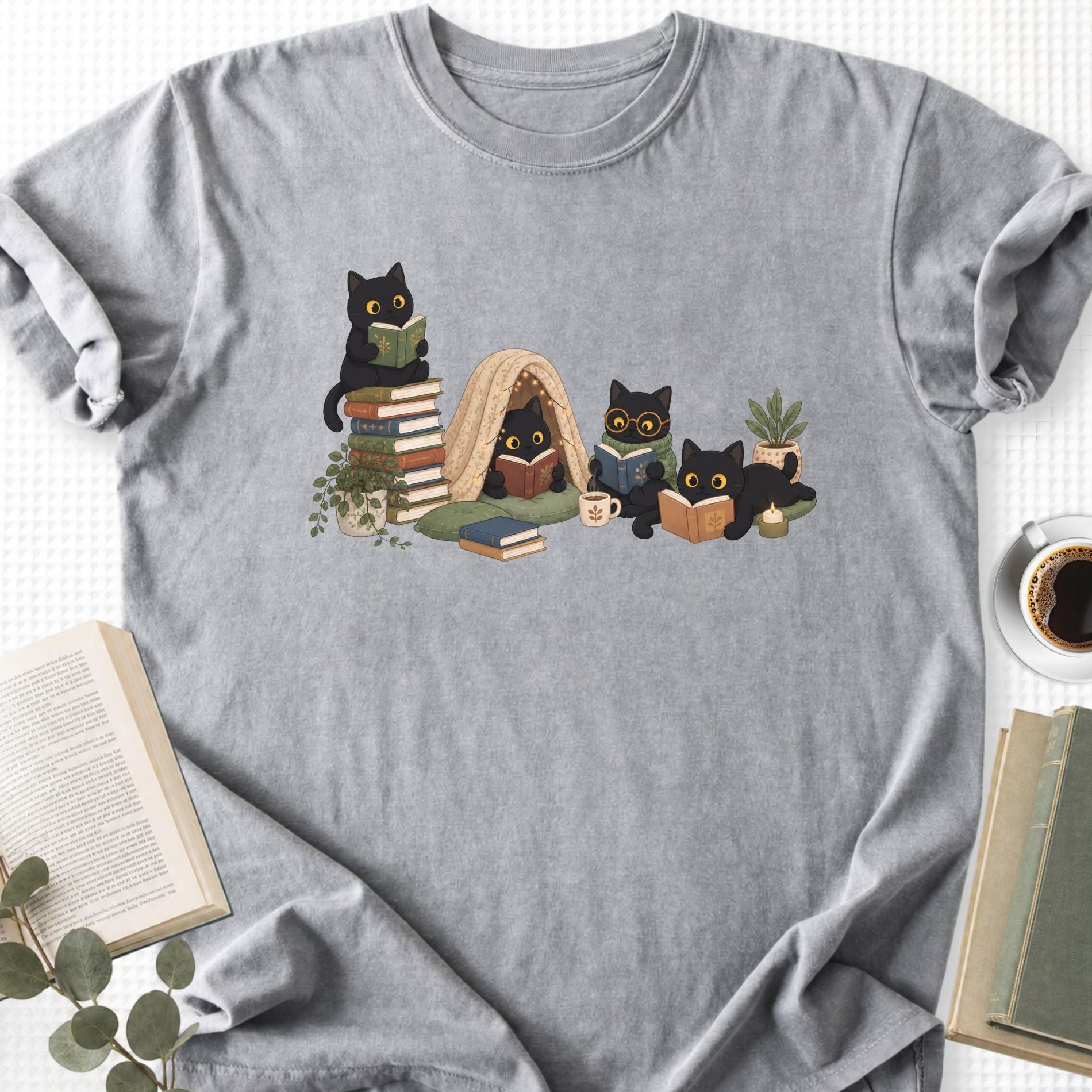 Black Cat Reading Unisex T-Shirt - Book Social Club