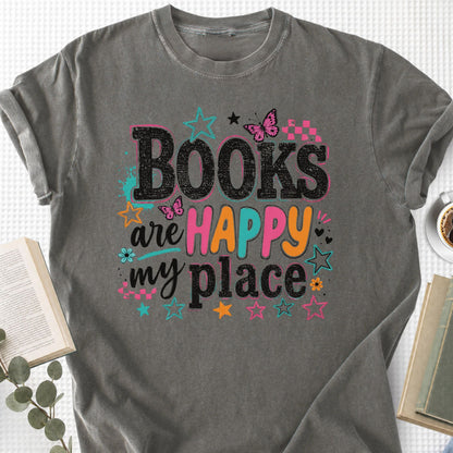 Books Are My Happy Place Retro Unisex T-Shirt - Book Social Club