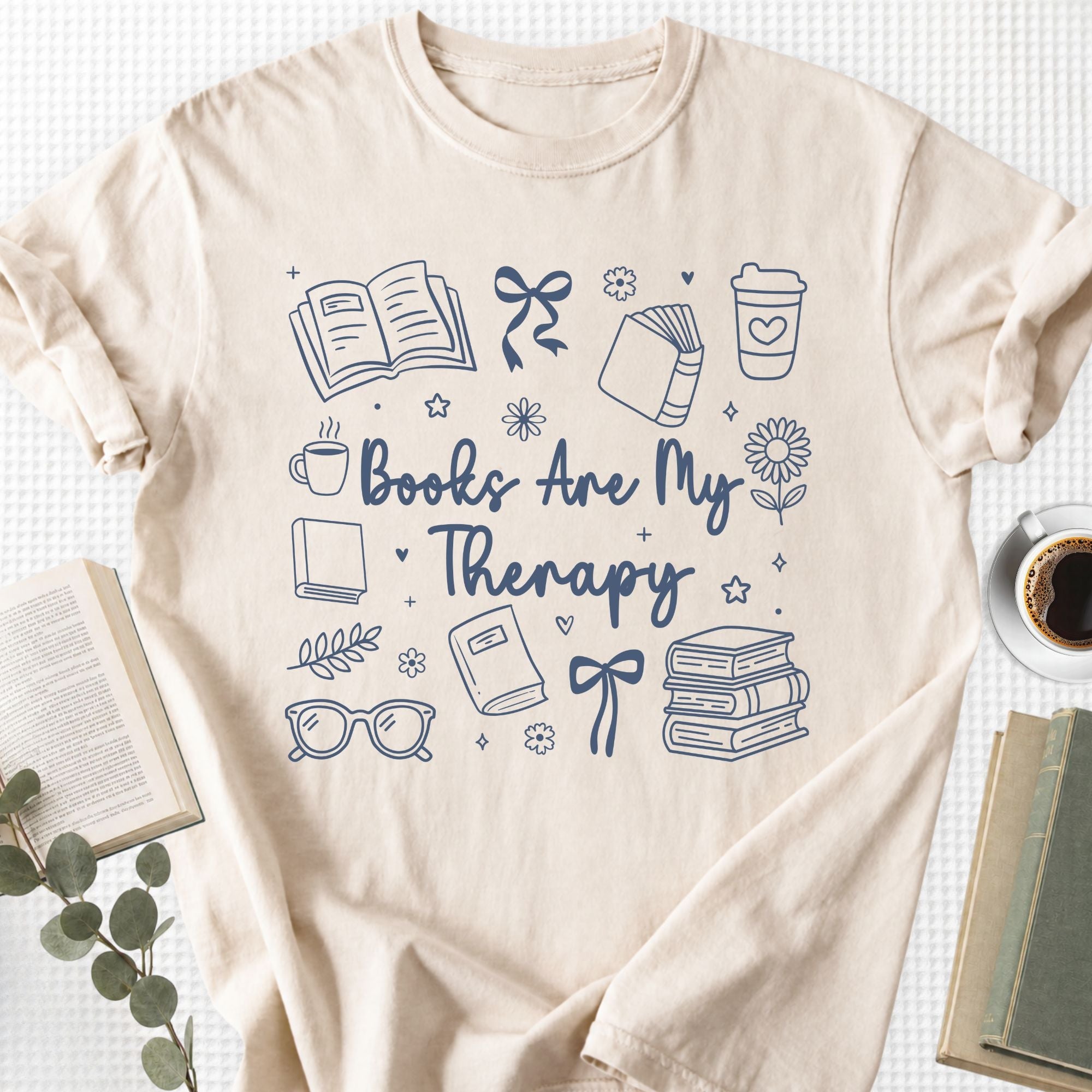 Books Are My Therapy Doodle Unisex T-Shirt - Book Social Club