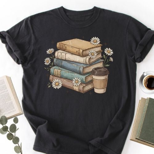 Books Coffee Daisy Unisex T-Shirt, Vintage Bookworm Shirt - Book Social Club