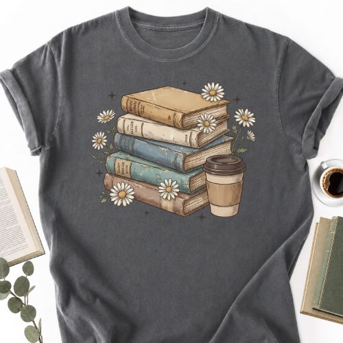 Books Coffee Daisy Unisex T-Shirt, Vintage Bookworm Shirt - Book Social Club
