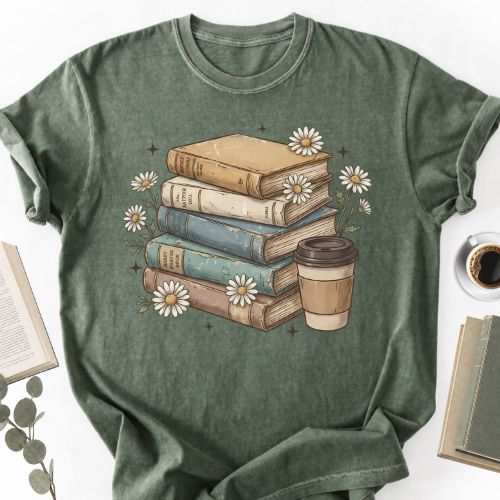 Books Coffee Daisy Unisex T-Shirt, Vintage Bookworm Shirt - Book Social Club